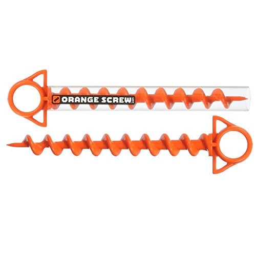 Orange Screw: The Ultimate Ground Anchor  Large 2 Pack Tent Stakes  Made in USA (Orange)
